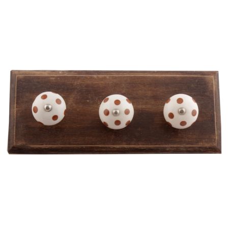 Brown Dotted Ceramic Floral Wooden Hooks